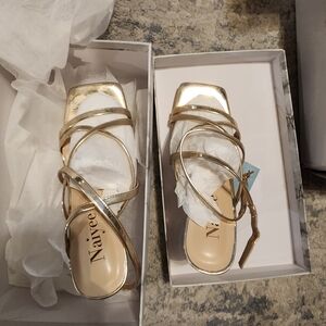 Gold Strappy Square-Toe Sandals for Women